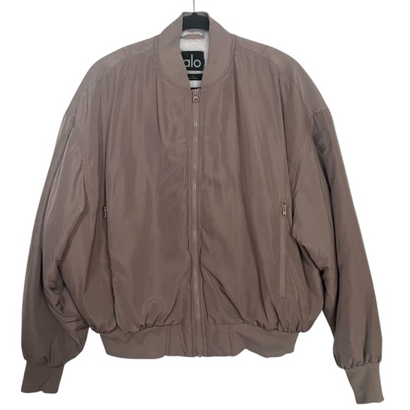 Alo Yoga Tan Taupe Ivory Faux Fur Lined Urbanite Bomber Jacket Medium